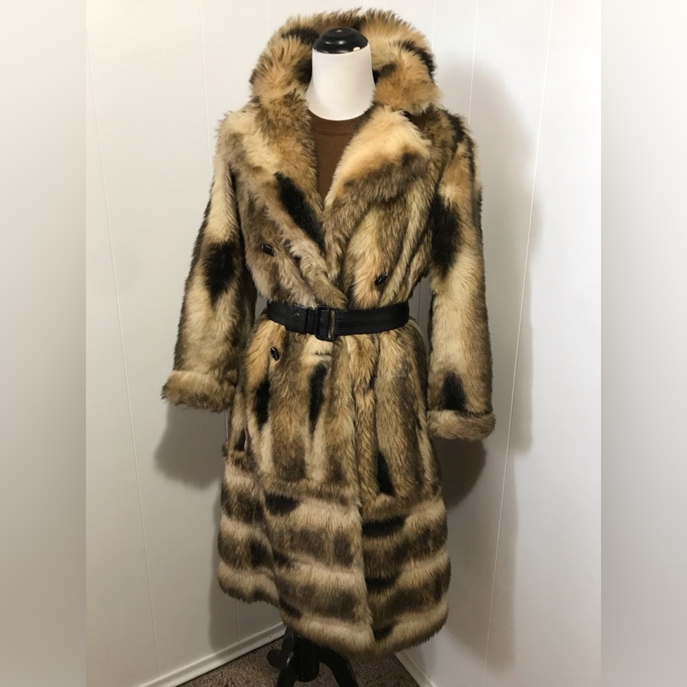 Vintage Faux Fur Coat in two Brown by Tissavel France Size Medium